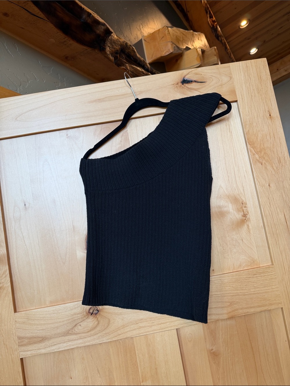 NWOT LOFT Ribbed One-Shoulder Sweater Top, Size L, Black